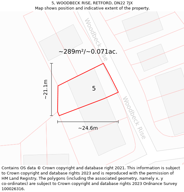 5, WOODBECK RISE, RETFORD, DN22 7JX: Plot and title map