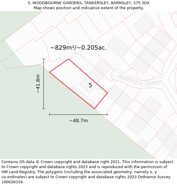 5, WOODBOURNE GARDENS, TANKERSLEY, BARNSLEY, S75 3DX: Plot and title map