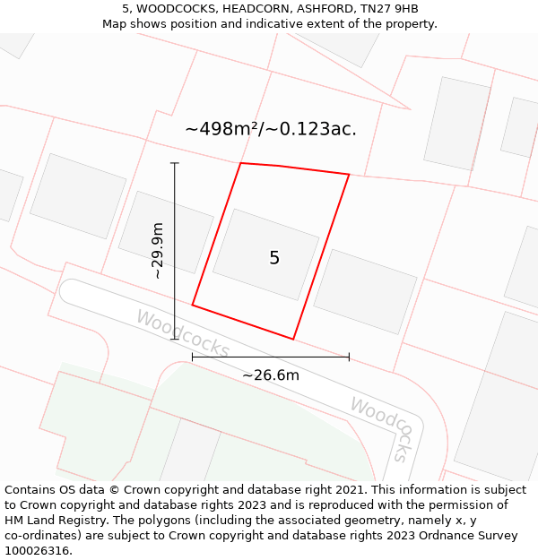 5, WOODCOCKS, HEADCORN, ASHFORD, TN27 9HB: Plot and title map