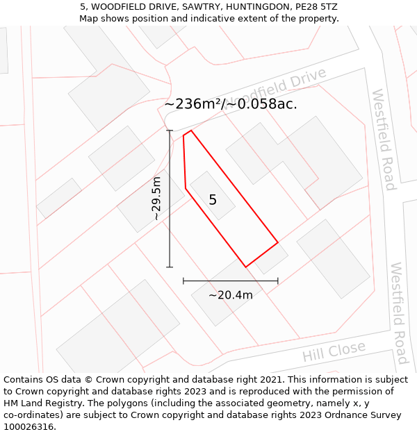 5, WOODFIELD DRIVE, SAWTRY, HUNTINGDON, PE28 5TZ: Plot and title map