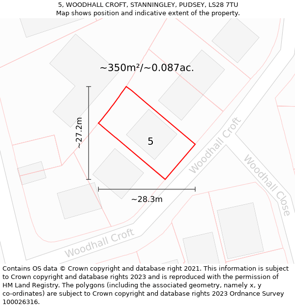 5, WOODHALL CROFT, STANNINGLEY, PUDSEY, LS28 7TU: Plot and title map