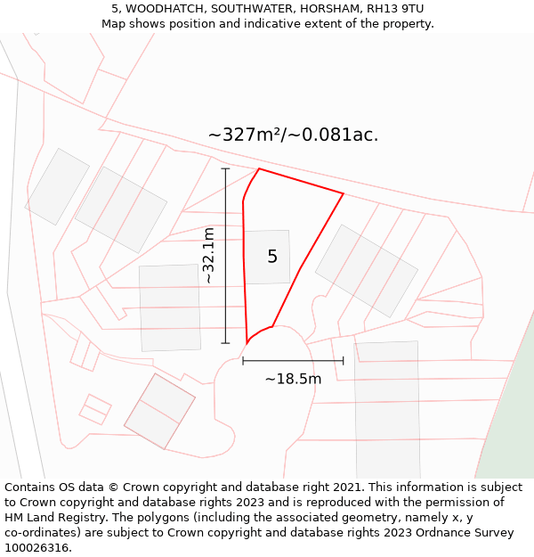 5, WOODHATCH, SOUTHWATER, HORSHAM, RH13 9TU: Plot and title map