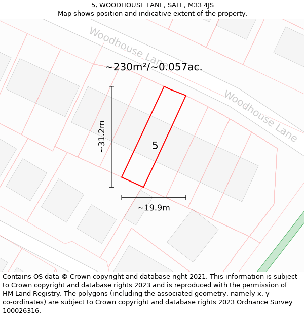 5, WOODHOUSE LANE, SALE, M33 4JS: Plot and title map