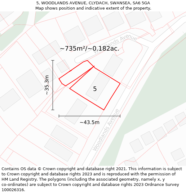 5, WOODLANDS AVENUE, CLYDACH, SWANSEA, SA6 5GA: Plot and title map