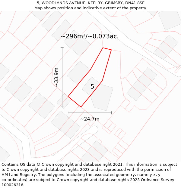 5, WOODLANDS AVENUE, KEELBY, GRIMSBY, DN41 8SE: Plot and title map