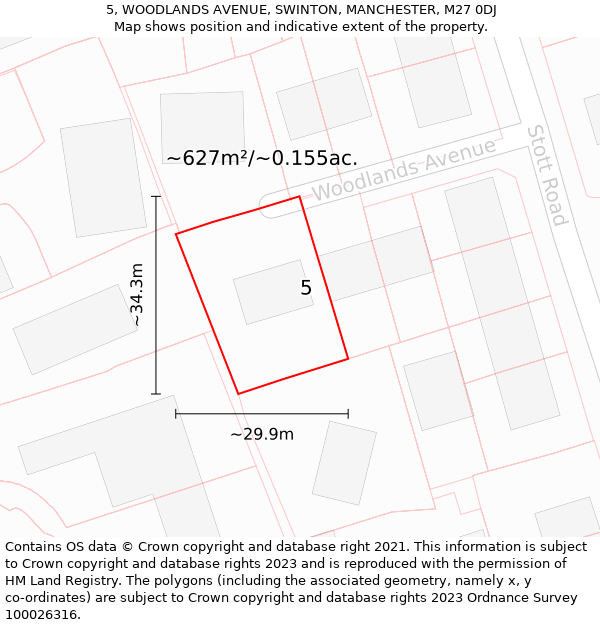 5, WOODLANDS AVENUE, SWINTON, MANCHESTER, M27 0DJ: Plot and title map