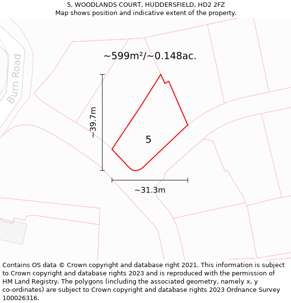 5, WOODLANDS COURT, HUDDERSFIELD, HD2 2FZ: Plot and title map