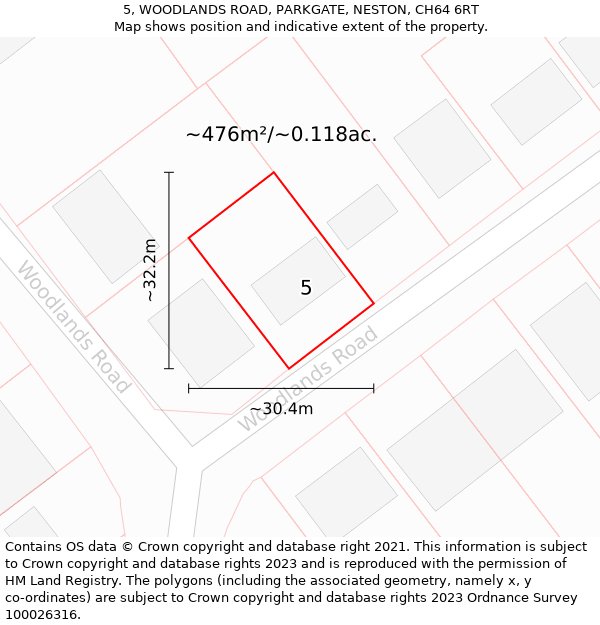 5, WOODLANDS ROAD, PARKGATE, NESTON, CH64 6RT: Plot and title map