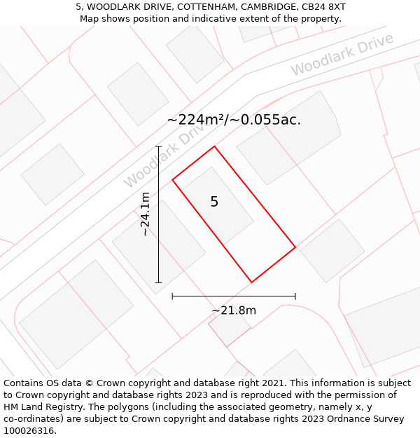 5, WOODLARK DRIVE, COTTENHAM, CAMBRIDGE, CB24 8XT: Plot and title map