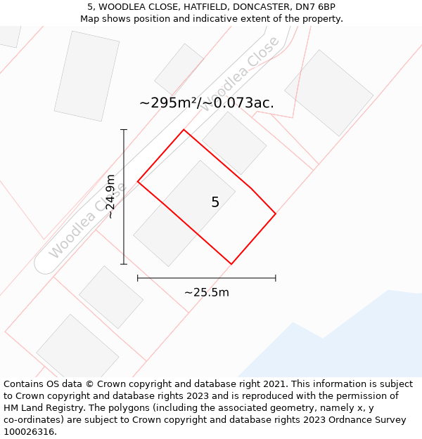 5, WOODLEA CLOSE, HATFIELD, DONCASTER, DN7 6BP: Plot and title map