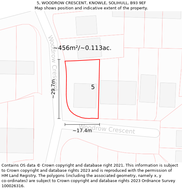 5, WOODROW CRESCENT, KNOWLE, SOLIHULL, B93 9EF: Plot and title map