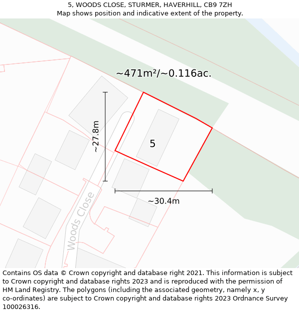 5, WOODS CLOSE, STURMER, HAVERHILL, CB9 7ZH: Plot and title map