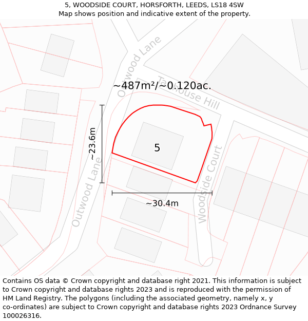 5, WOODSIDE COURT, HORSFORTH, LEEDS, LS18 4SW: Plot and title map