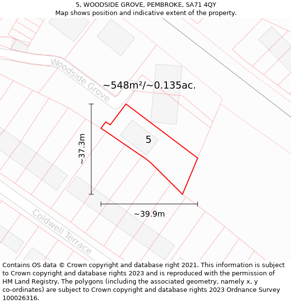 5, WOODSIDE GROVE, PEMBROKE, SA71 4QY: Plot and title map