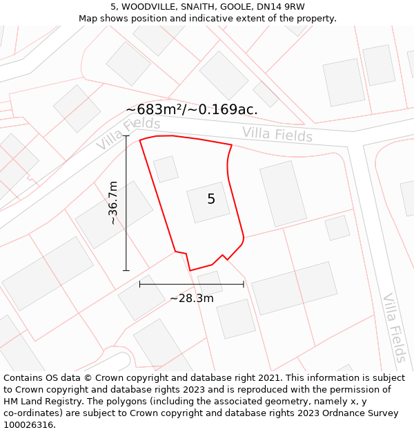 5, WOODVILLE, SNAITH, GOOLE, DN14 9RW: Plot and title map