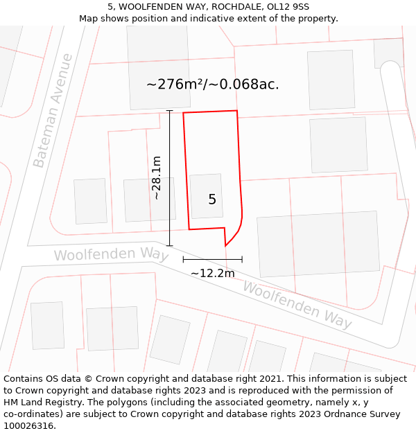 5, WOOLFENDEN WAY, ROCHDALE, OL12 9SS: Plot and title map