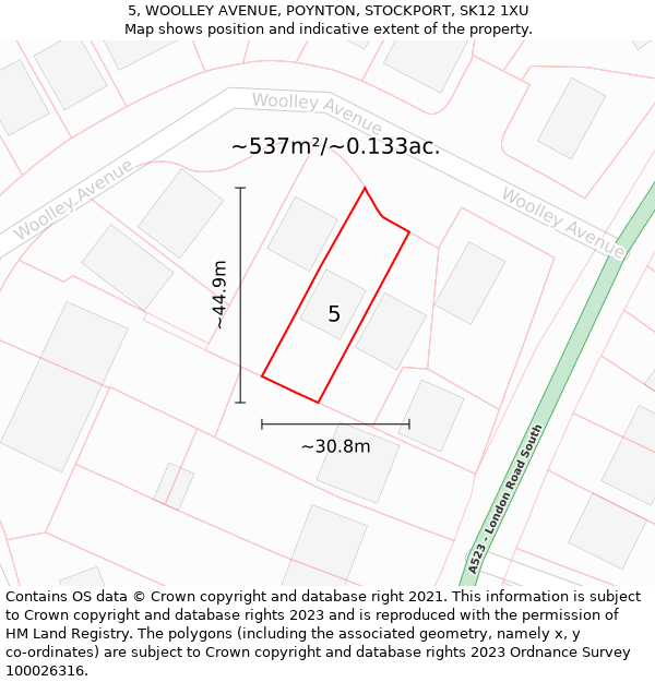 5, WOOLLEY AVENUE, POYNTON, STOCKPORT, SK12 1XU: Plot and title map