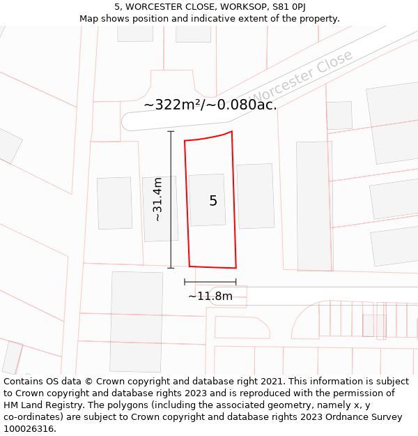 5, WORCESTER CLOSE, WORKSOP, S81 0PJ: Plot and title map