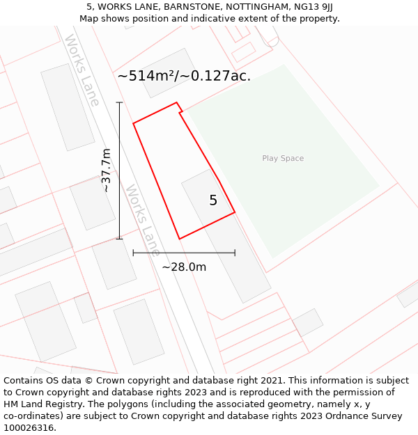 5, WORKS LANE, BARNSTONE, NOTTINGHAM, NG13 9JJ: Plot and title map