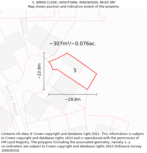 5, WREN CLOSE, HIGHTOWN, RINGWOOD, BH24 3RF: Plot and title map