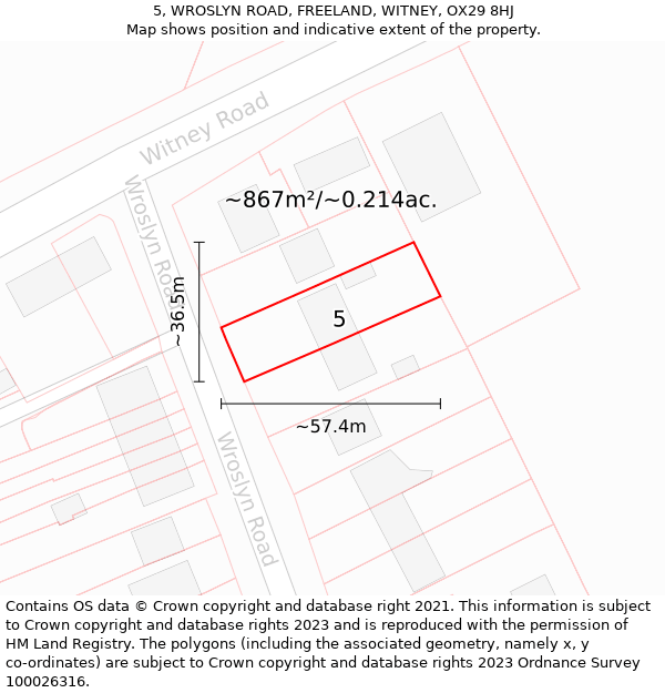 5, WROSLYN ROAD, FREELAND, WITNEY, OX29 8HJ: Plot and title map