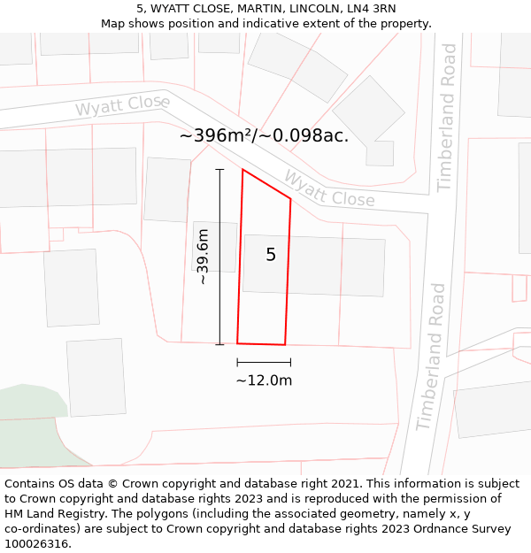 5, WYATT CLOSE, MARTIN, LINCOLN, LN4 3RN: Plot and title map