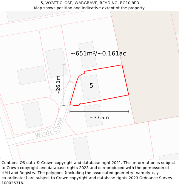 5, WYATT CLOSE, WARGRAVE, READING, RG10 8EB: Plot and title map