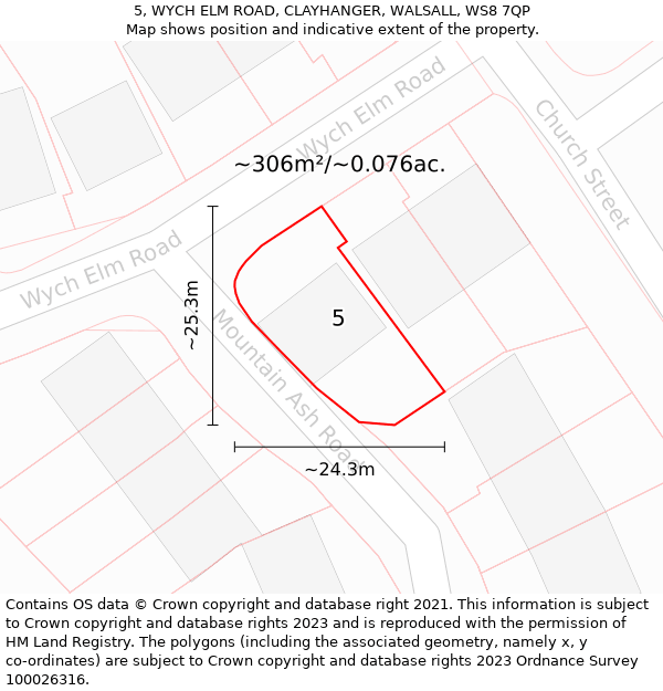 5, WYCH ELM ROAD, CLAYHANGER, WALSALL, WS8 7QP: Plot and title map