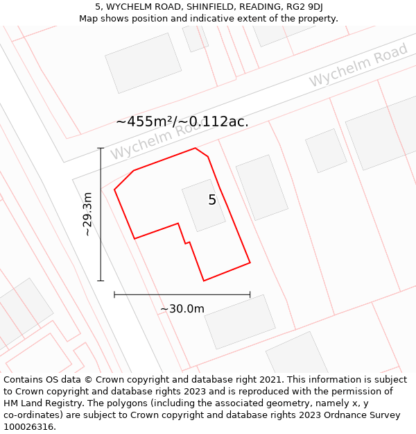 5, WYCHELM ROAD, SHINFIELD, READING, RG2 9DJ: Plot and title map