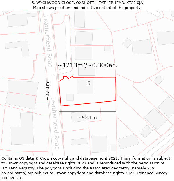 5, WYCHWOOD CLOSE, OXSHOTT, LEATHERHEAD, KT22 0JA: Plot and title map