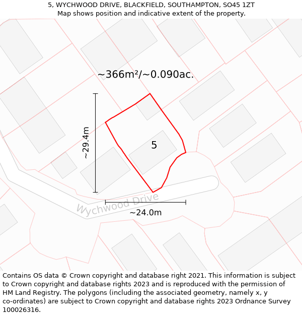 5, WYCHWOOD DRIVE, BLACKFIELD, SOUTHAMPTON, SO45 1ZT: Plot and title map