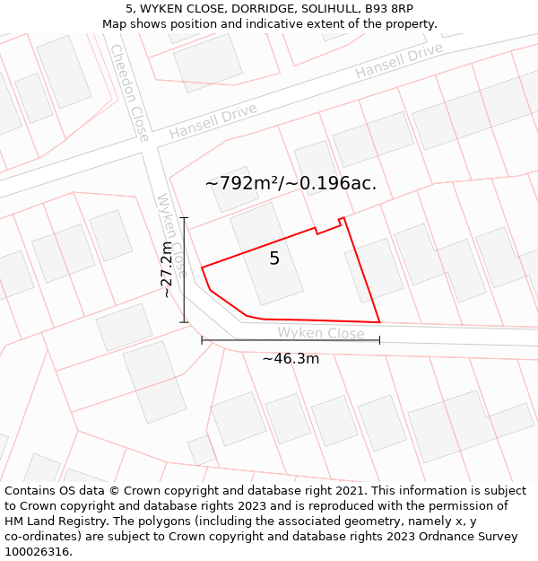 5, WYKEN CLOSE, DORRIDGE, SOLIHULL, B93 8RP: Plot and title map