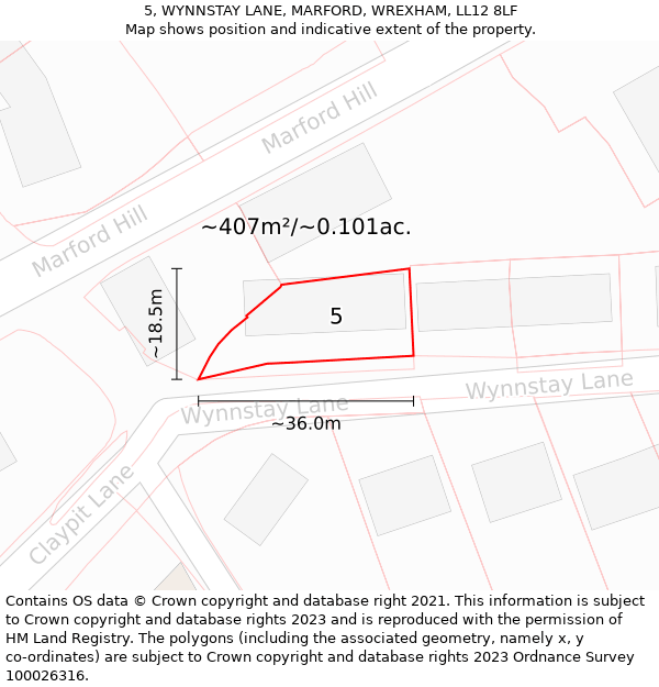 5, WYNNSTAY LANE, MARFORD, WREXHAM, LL12 8LF: Plot and title map