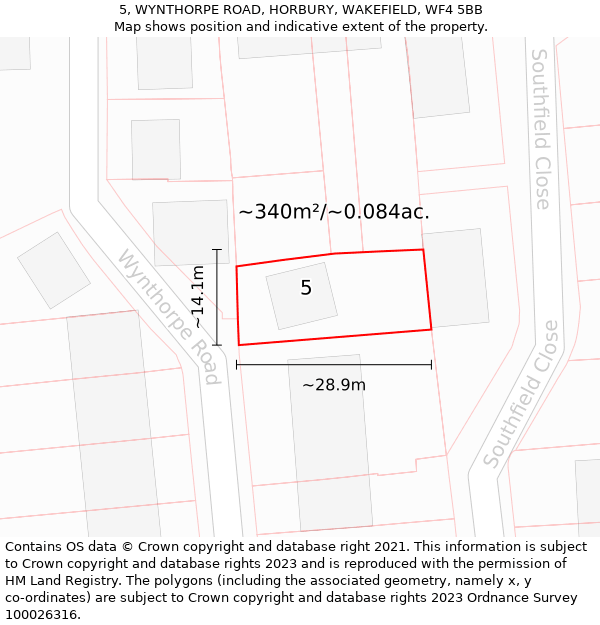 5, WYNTHORPE ROAD, HORBURY, WAKEFIELD, WF4 5BB: Plot and title map