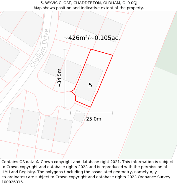 5, WYVIS CLOSE, CHADDERTON, OLDHAM, OL9 0QJ: Plot and title map