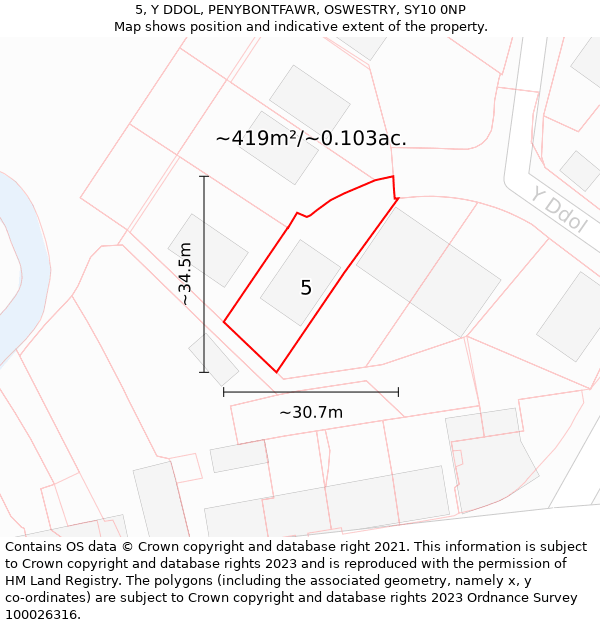 5, Y DDOL, PENYBONTFAWR, OSWESTRY, SY10 0NP: Plot and title map