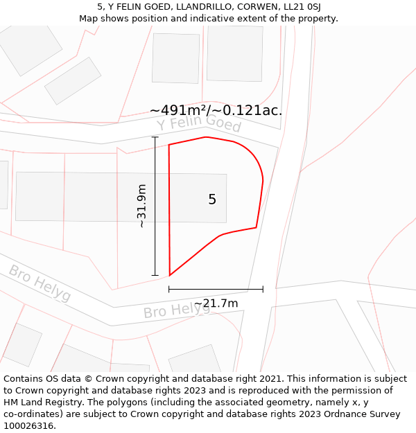 5, Y FELIN GOED, LLANDRILLO, CORWEN, LL21 0SJ: Plot and title map