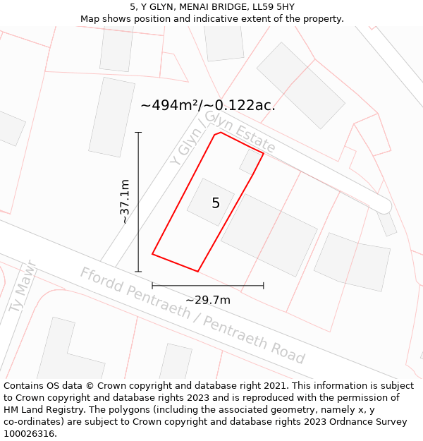 5, Y GLYN, MENAI BRIDGE, LL59 5HY: Plot and title map