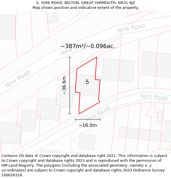 5, YARE ROAD, BELTON, GREAT YARMOUTH, NR31 9JZ: Plot and title map