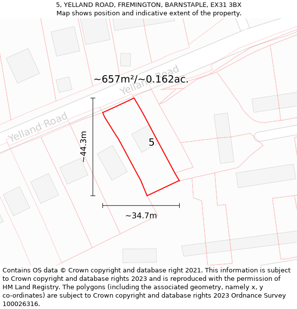 5, YELLAND ROAD, FREMINGTON, BARNSTAPLE, EX31 3BX: Plot and title map