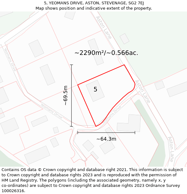 5, YEOMANS DRIVE, ASTON, STEVENAGE, SG2 7EJ: Plot and title map