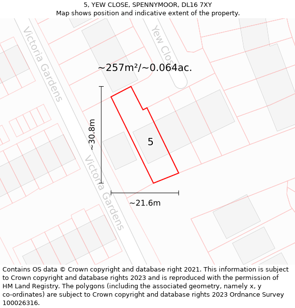 5, YEW CLOSE, SPENNYMOOR, DL16 7XY: Plot and title map