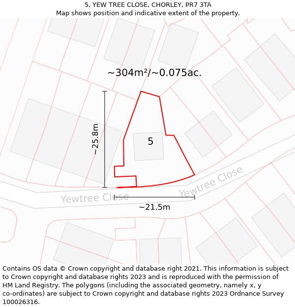 5, YEW TREE CLOSE, CHORLEY, PR7 3TA: Plot and title map