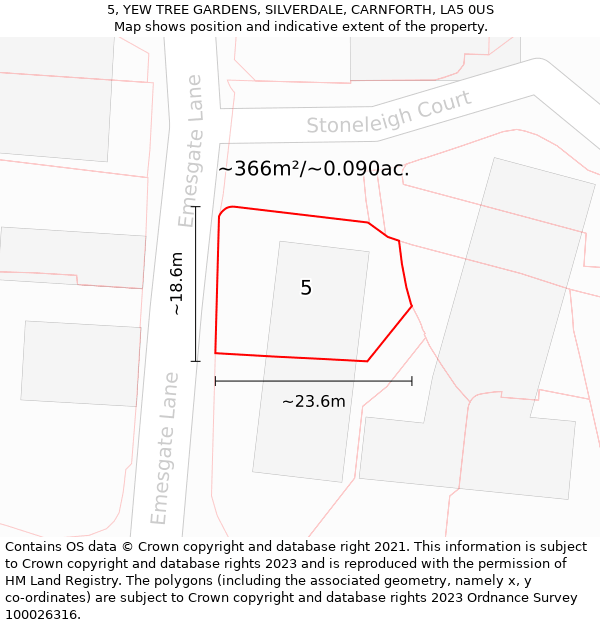 5, YEW TREE GARDENS, SILVERDALE, CARNFORTH, LA5 0US: Plot and title map