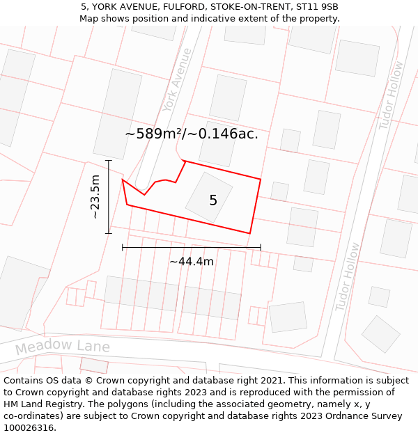 5, YORK AVENUE, FULFORD, STOKE-ON-TRENT, ST11 9SB: Plot and title map