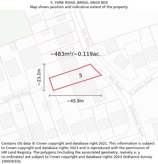 5, YORK ROAD, BRIGG, DN20 8DX: Plot and title map