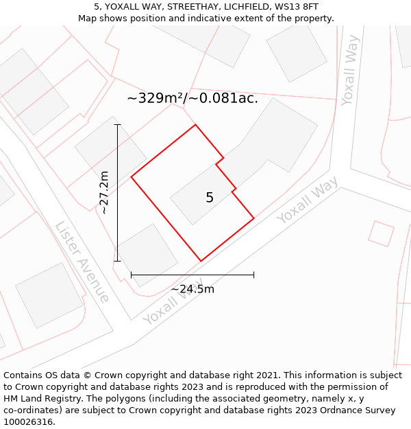 5, YOXALL WAY, STREETHAY, LICHFIELD, WS13 8FT: Plot and title map