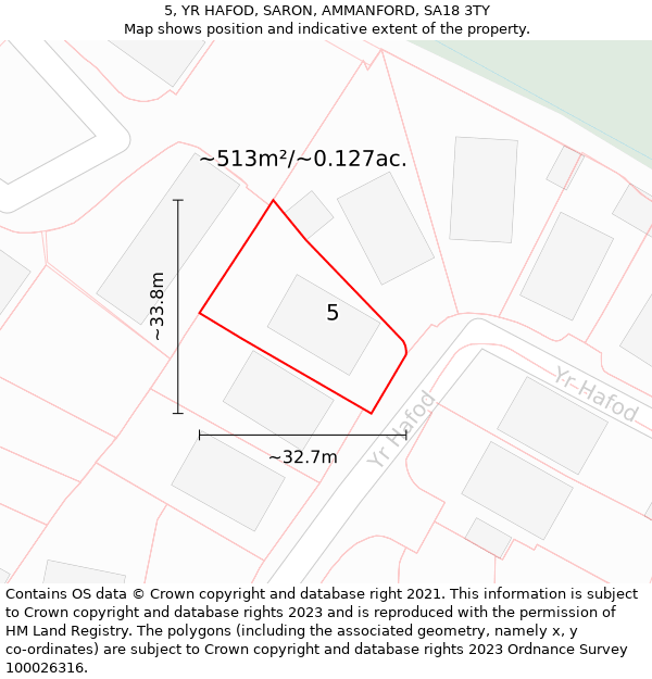 5, YR HAFOD, SARON, AMMANFORD, SA18 3TY: Plot and title map