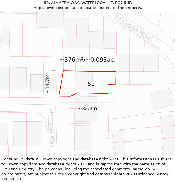 50, ALAMEDA WAY, WATERLOOVILLE, PO7 5HB: Plot and title map