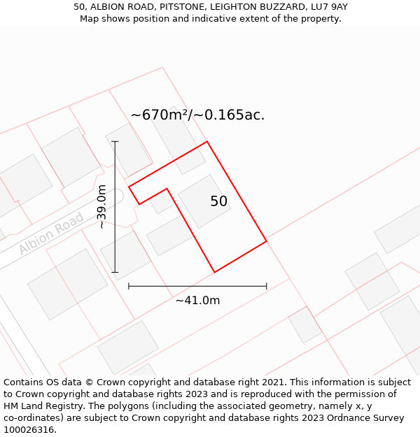 50, ALBION ROAD, PITSTONE, LEIGHTON BUZZARD, LU7 9AY: Plot and title map